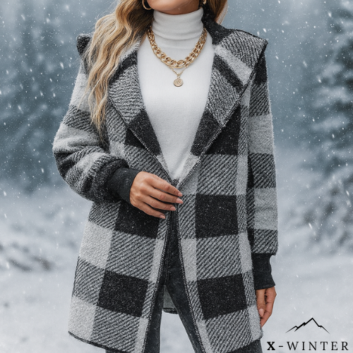 Vintage Loose Plaid Wool Hooded Coat