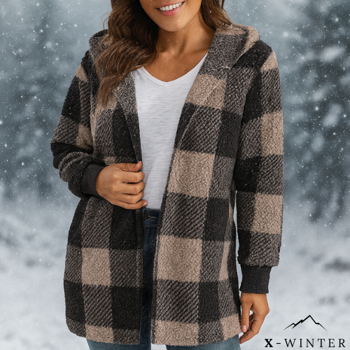 Vintage Loose Plaid Wool Hooded Coat