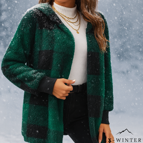 Vintage Loose Plaid Wool Hooded Coat