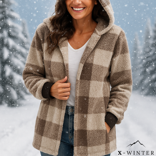 Vintage Loose Plaid Wool Hooded Coat